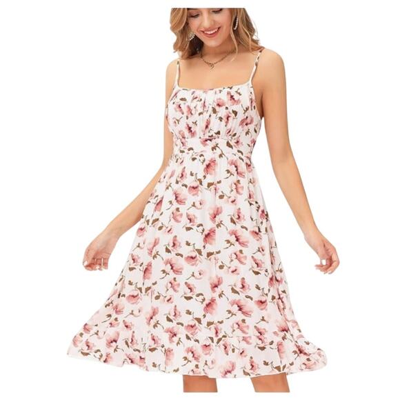 Grace Karin Dress Women S NWT Pink Rose Floral Milkmaid Adj Straps A-line Spring - Picture 7 of 7